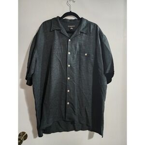 Mark Shale Mens XL Silk Linen Short Sleeve Button Up Shirt Black Textured